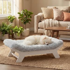 Muihood Wood Elevated Dog Bed Frame and Egg Crate Foam Mattress, Luxurious Suitable for Pets Up to 45 lbs, White, S