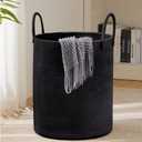 Woven Rope Laundry Hamper Basket, 58L Tall Laundry Basket, Baby Nursery Hamper for Blanket Storage in Bedroom-Large- Black