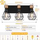 FadimiKoo 3-Light Farmhouse Bathroom Vanity Light Fixtures, Wood Bathroom Lighting Over Mirror, Black Vanity Lights with Metal Lampshade, Vintage Wall Light Fixtures for Bedroom, Living Room, Hallway
