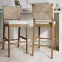 Nathan James Beacon Bohemian Boucle Bar Stool with Back, Bar Height Kitchen Island Chair, Seagrass Bar Stool, Cream Boucle/Brushed Light Brown, Set of 2