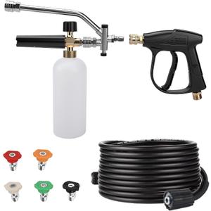 Pressure Washer Gun with Foam Cannon & 26ft Power Washer Hose, 5800 PSI Car Wash Kit with 5 Nozzle Tips, 1/4" Quick Connector & M22 14mm Fittings
