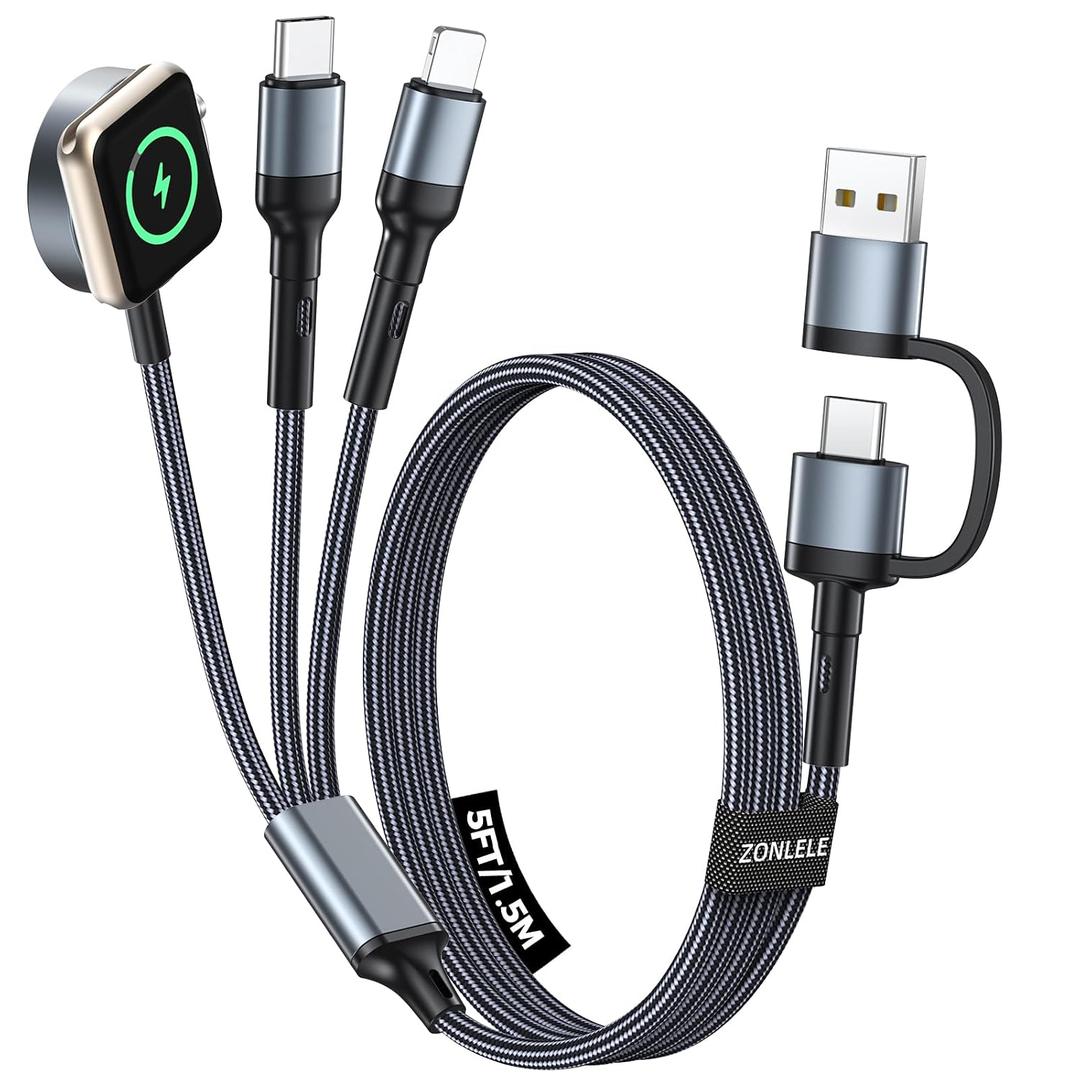 5FT Travel Essentials for Apple Watch Charger,Multi Charging Cable for iPhone 17,iWatch Charger USB C Cord,Car Cruise RV Camping Essentials 2026 for iWatch Ultra/11&iPhone 16/15, Xbox One Cables