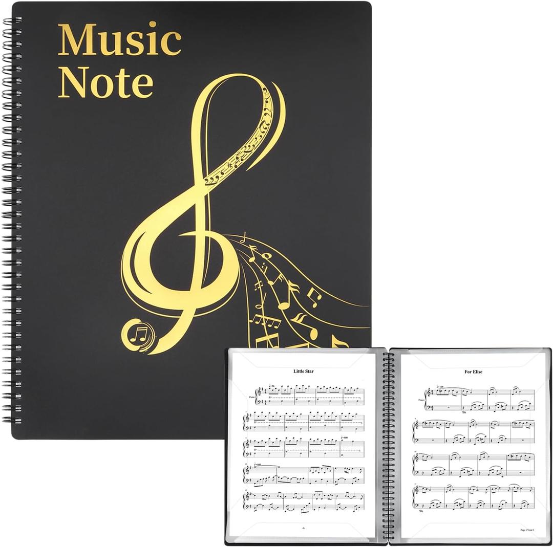 MUDOR Sheet Music Folder for Sheet Music Page 8.5X 11 Inches, Sheet Music Holder Allow Annotations, Eliminate Glare, 60 Pages Spiral Sheet Music Binder Organizer, Sheet Music Storage (Black)