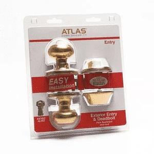Atlas Classic Entry Locking Door Knob and Deadbolt Combo Kit, Polished Bronze