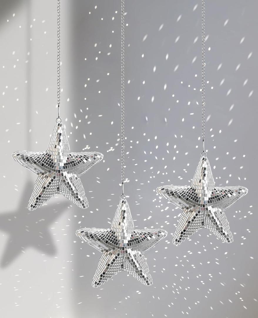 AceList Star Hanging Disco Ball Decor Set of 3 Mirror Star Sun Catchers, 5.9" Sparkle Ornaments for Window, Bedroom, Gift or Christmas Decorations, Unique Mirror Disco Ball Decorations for Home