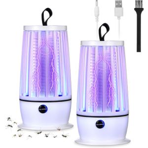 Qualirey 2 Pcs Electric Bug Zapper for Indoors Outdoor Mosquito Zapper Insect Purple Light Mosquito Trap Portable Fly Killer with Security Grid for Home Bedroom Patio Backyard Camping