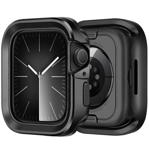 Bisikor 2 in 1 Metal Case Compatible with Apple Watch Series 9/8/7 45mm Case, Rugged Protective Bumper with Shockproof Silicone Cover for iWatch 45mm (Black)