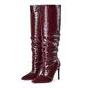 Elisabet Tang Women's Closed Toe Heeled Boot Pointed Toe Shoes Stiletto Heels Slip On Slouchy Knee High Boots For Women Sexy Dress Shoes Wine Red Size 7