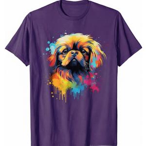 Watercolor Colorful Pekingese Dog T-Shirt for Men Women Girls Kids Small