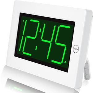 KWANWA LED Digital Clock, Alarm Clock, Wall Clock, 3" LED Digit Display, Adjustable Brightness, Auto Night Mode, Auto Alarm Volume Increasing, Wall-Mount & Table-top, Alarm Clock for Bedroom (White Case-green Led Digit)