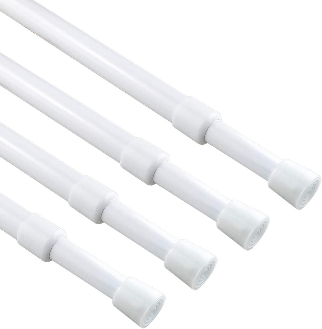 4 Pack 5/8" Spring Tension Curtain Rod, RV Tension Bars, Cupboard Rods White 10 to 16 Inch