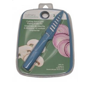 Culinary Elements Cutting Board With Paring Knife Set Blue 2 Pcs