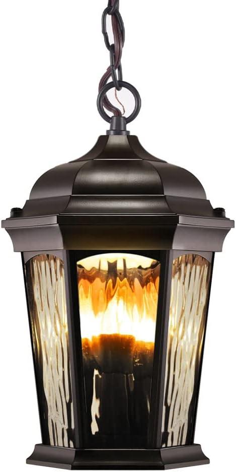 Euri Lighting EHL-130W-MD, Flickering Flame Hanging Lantern, Water Glass, with Integrated Security Light (3000K), Wall Switch Selectable Function, Water Glass, Oil Rubbed Bronze Housing