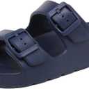 INMINPIN Boys Girls Double Buckle Slide Sandals Comfort Beach Pool Shower Slippers Adjustable Indoor Outdoor Little Kid/Big Kid (Deep Blue)