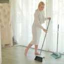 Ivandar Broom and Dustpan Set for Home, Dust pan with Long Handle, Broom with Dustpan Combo Set, for Home Kitchen Room Office Lobby Floor Use Upright Stand Up Sweeping (Gray&Green)