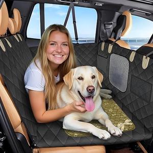 Waterproof Dog Car Seat Cover for Back Seat with Hard Bottom – Medium Sized Dog Hammock for Truck, SUV, Sedan – Backseat Cover for Dogs in a Car – Pet Backseat Extender for Dogs with 2 Storage Pockets