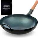 YOSUKATA 14 Round Bottom Carbon Steel Wok Pan Blue Pre-Seasoned Pow Wok for Stir Fry, BBQ & Camping Traditional Japanese & Chinese Cookware Compatible with Gas Stoves & Open Fire Only