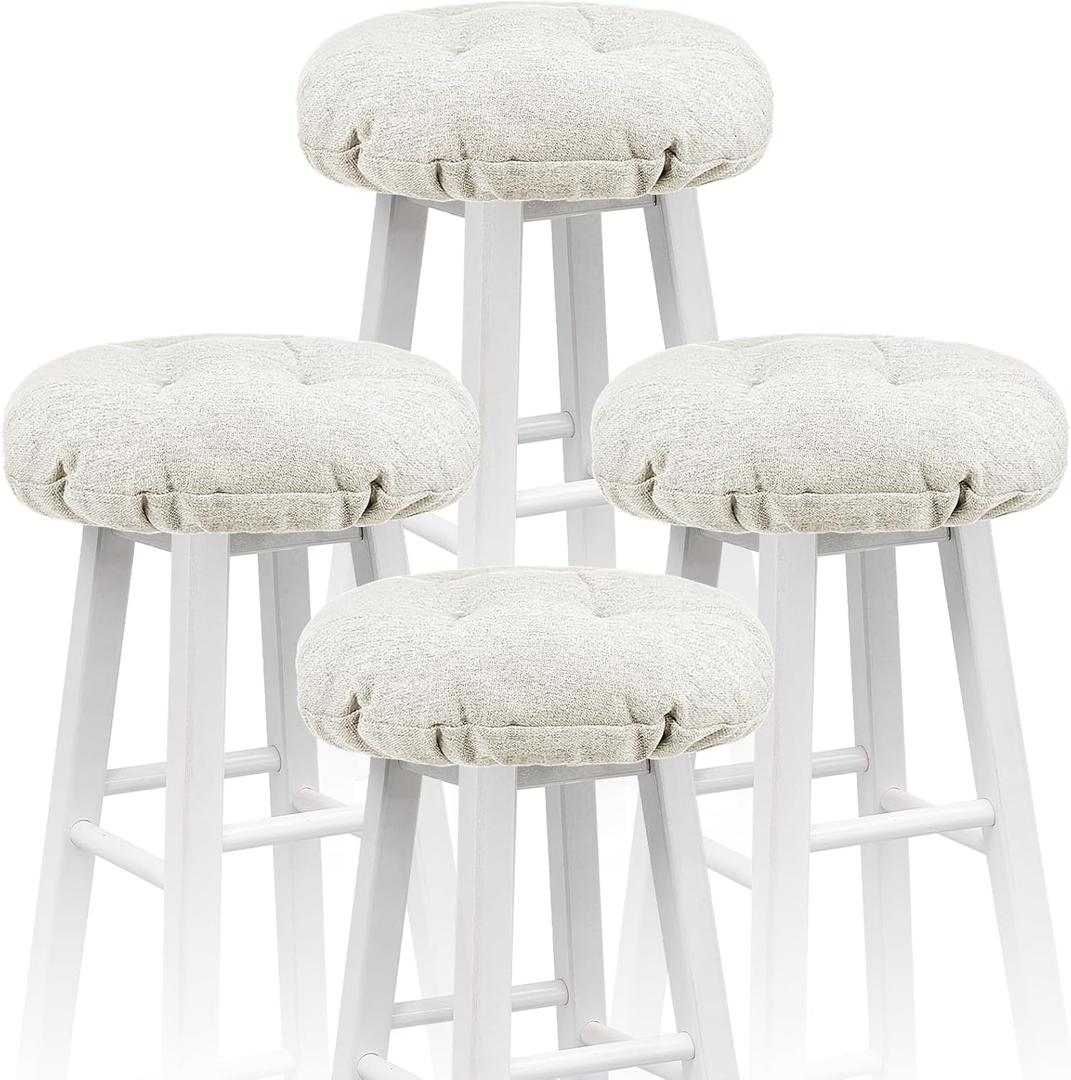 Marsui 4 Pieces Soft Stool Covers Round Bar Stool Cushions with Elastic Band Padded Seat Covers Nonslip Round Seat Cushions for Chairs Slipcovers (14.2 Inch, Beige)