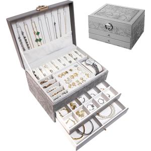 Tofuntoy Jewelry Organizer Box, Large Jewelry Boxes for Women, 3-Layer Jewelry Holder Organizer for Necklace Earrings Rings Bracelets Storage, Gift for Her Mom