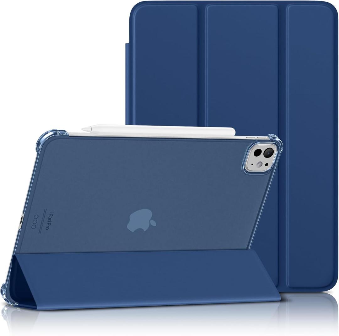 Wenlaty for iPad Pro 11 Inch Case (M5/M4) 2025/2024 6th/5th Generation, Super Slim & Lightweight Trifold Stand Protective Case with Clear Matte Hard PC Back and TPU Cover, Auto Sleep/Wake, Sea Blue