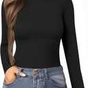 MANGOPOP Women's Mock Turtle Neck Slim Fit Long Sleeve Shirts Fall Fashion Tight Tops Basic Tee Winter Undershirt (Medium, 01 Black)