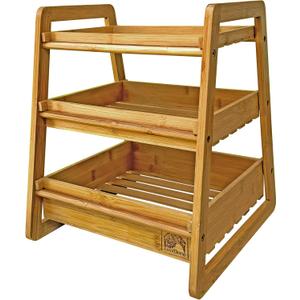 3 Tier Fruit Basket for Kitchen Counter - Bamboo Countertop Organizer for Fruits, Vegetables, Produce, Snacks - Natural Wood Storage Rack for Kitchen, Bathroom, Office, Vendor Booth