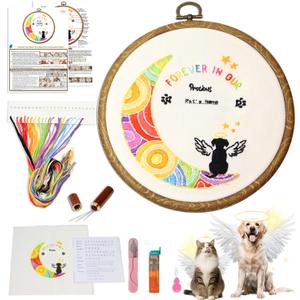 GOLDEN SMILE Pet Memorial Embroidery Kit | Personalized Pet Name & Date for Loss of Pet | Fun Needlework Starter Set for Adult Beginners | Includes 2-in-1 Hoop, Threads, Needles & More