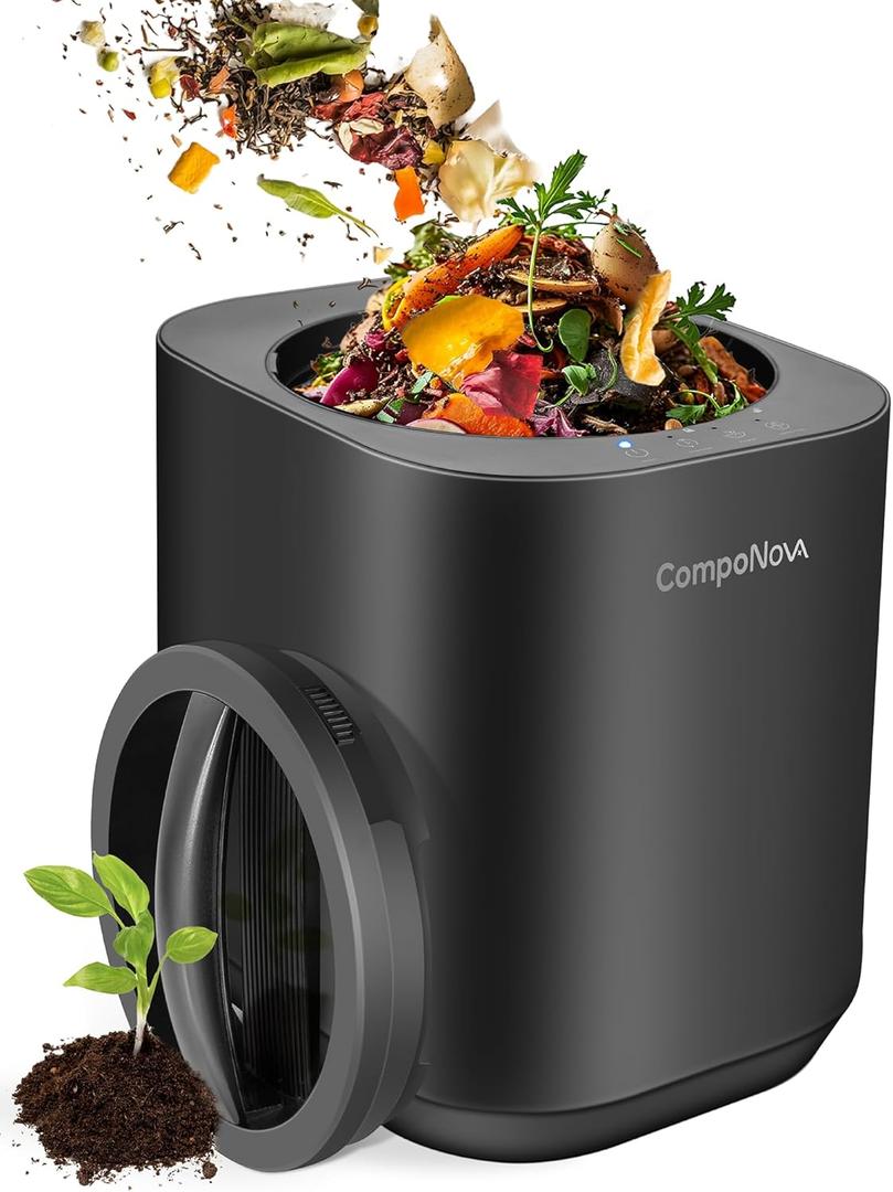 4L COMPONOVA Electric Composter for Kitchen, Countertop Compost Bin, Smart Mill Composter Home Indoor Fertilizer Machine Odorless, Turn Waste to Pre-Compost for Plants (Black)
