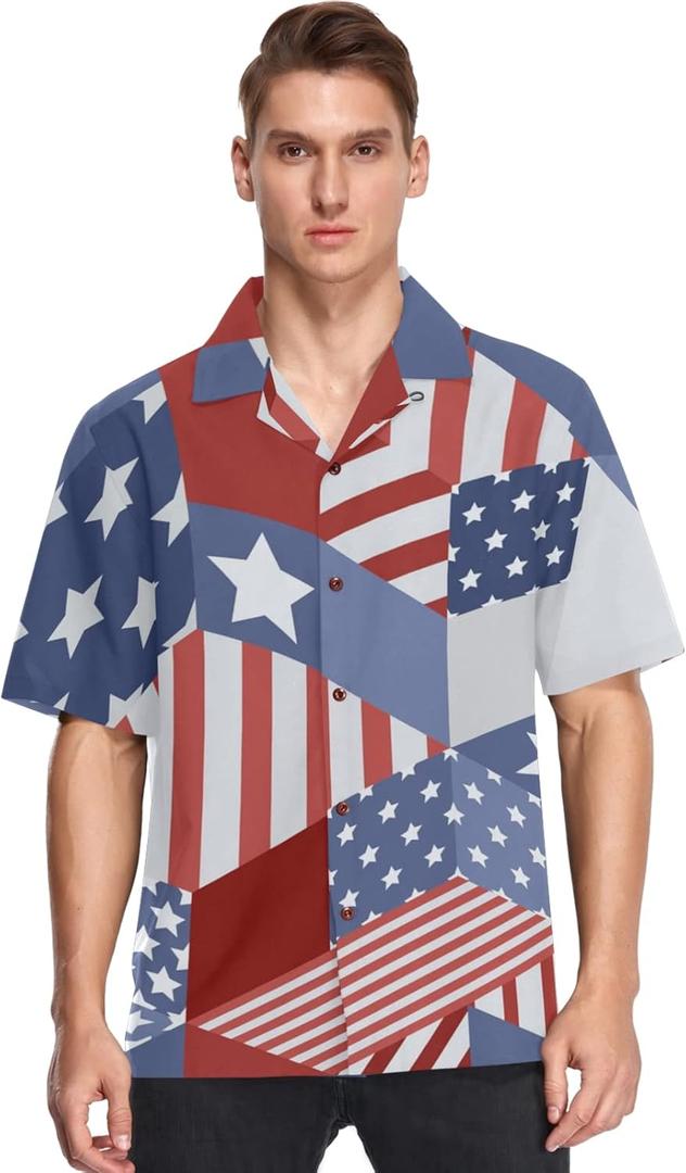 visesunny Mens Casual Button Down Short Sleeve Hawaiian Shirt Aloha Shirt (XL)