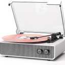 Bluetooth Vinyl Record Player with Built-in Stereo Speakers, Upgraded Sound Quality, 3-Speed Belt-Drive Turntable with Auto Stop, AUX/RCA, White Wood Grain Vinyl Player for Home Audio & Gift Use