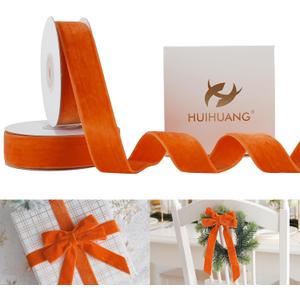 HUIHUANG Orange Velvet Ribbon 1 Inch Double Face Thick - 10 Yards for Gift Wrapping, Fall Decor, Christmas Tree, Wreath, Bows, Crafts, Wedding