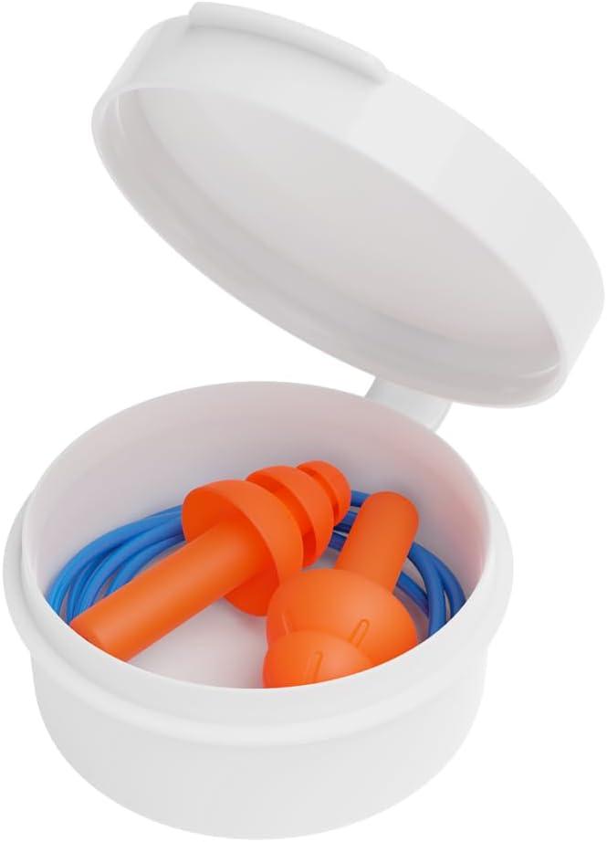 Flents Corded Ear Plugs with 1 Reusable Case, 25 Pair for Sleeping, Snoring, Loud Noise, Traveling, Concerts, Construction, & Studying, Noise Reduction and Comfort, Contour to Ears, Orange, NRR 26
