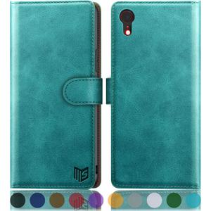 SUANPOT for iPhone XR 6.1 (Non XS 5.8",XS Max 6.7") Leather Wallet case with RFID Blocking Credit Card Holder Flip Folio Book Phone Cover Shockproof Pocket case for Apple XR for Men Women Blue Green