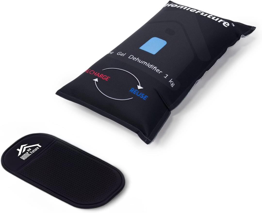 1000g Car Dehumidifier Bag with Non-Slip Dashboard Mat | Microwave Rechargeable Silica Gel Desiccant | Absorbs Moisture & Condensation | For Car, Gun Safe, Closet & Garage | Reusable & Leakproof
