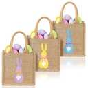 SilTriangle 3 Pcs Easter Burlap Bags Bunny Easter Basket Essentials Spring Egg Hunts Candy Gift Tote Bag for Kids Boys Girls Eggs Candy Hunting Carrying Daily Use, Classic Colors