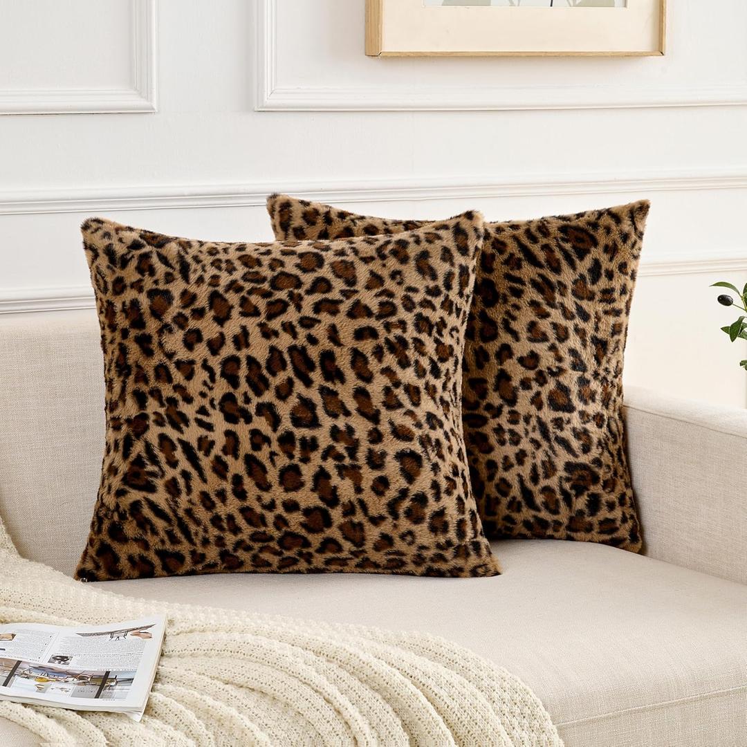 GALMAXS7 Cheetah Pillow Covers 18x18 Faux Fur Throw Pillow Covers Set of 2 Leopard Couch Pillow Covers Fluffy Soft Decorative for Home Living Room Bedroom
