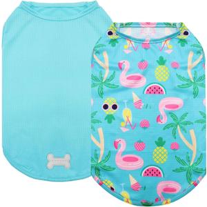 KYEESE 2 Pack Dogs Shirts Hawaii Quick Dry Lightweight Dog T-Shirts with Reflective Label Tank Top Sleeveless Vest Puppy Shirt Dog Clothes Flamingo Pattern UV Protection Great for Summer, Medium