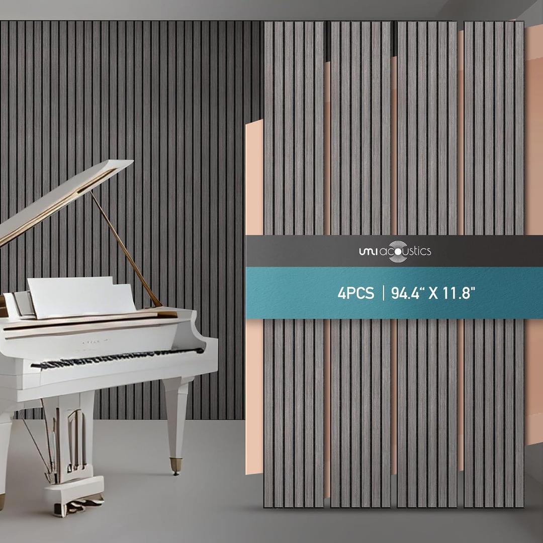 UMIACOUSTICS 4 PCS Acoustic Panels, 94.4" x 11.8" Decorative 3D Sound Proof Panels for Home Office Cinema -Grey