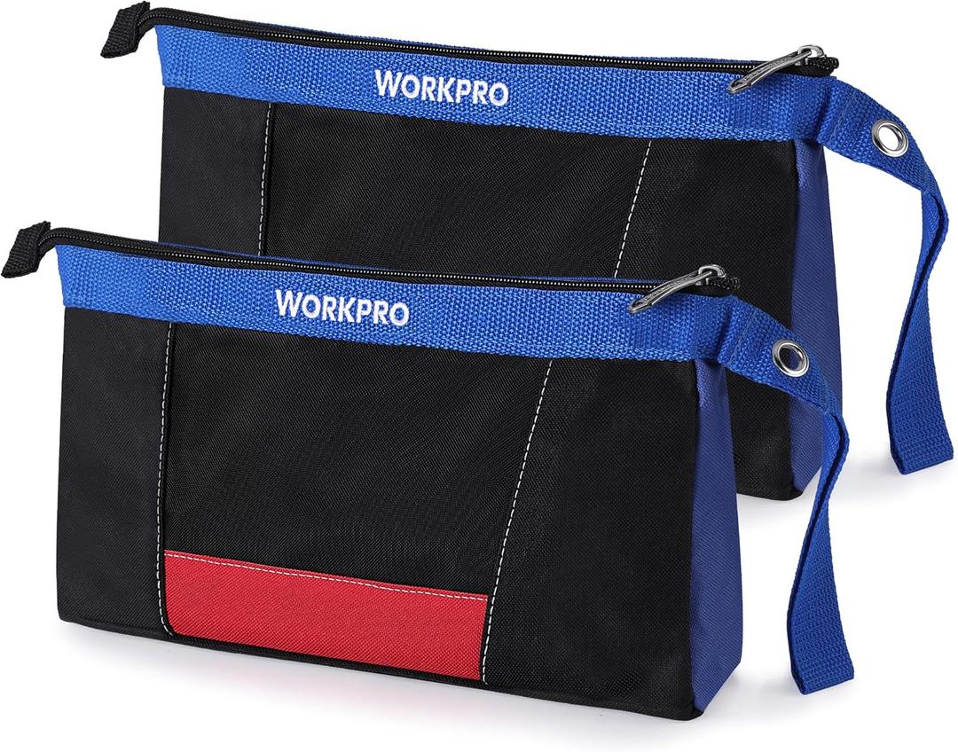 WORKPRO 12" Tool Pouches with Zipper, Utility Bag Pouch for Tool Organizers and Storage, Small Tool Bag, Multipurpose Storage pouch 2-Pack