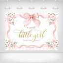 Coquette Pink Bow Baby Shower Backdrop 9x6ft - Elegant Floral A Sweet Little Girl is on The Way Background for Girl Baby Shower Gender Reveal Party Decorations and Nursery Decor