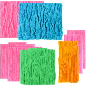 Beasea Silicone Molds for Cakes Decorating, 5pcs Woodgrain Silicone Lace Fondant Mold Fondant Texture Mat Sheet for Sugar Lace Mats Wood Texture Mat Embossed Craft Tools (Pink Bark)