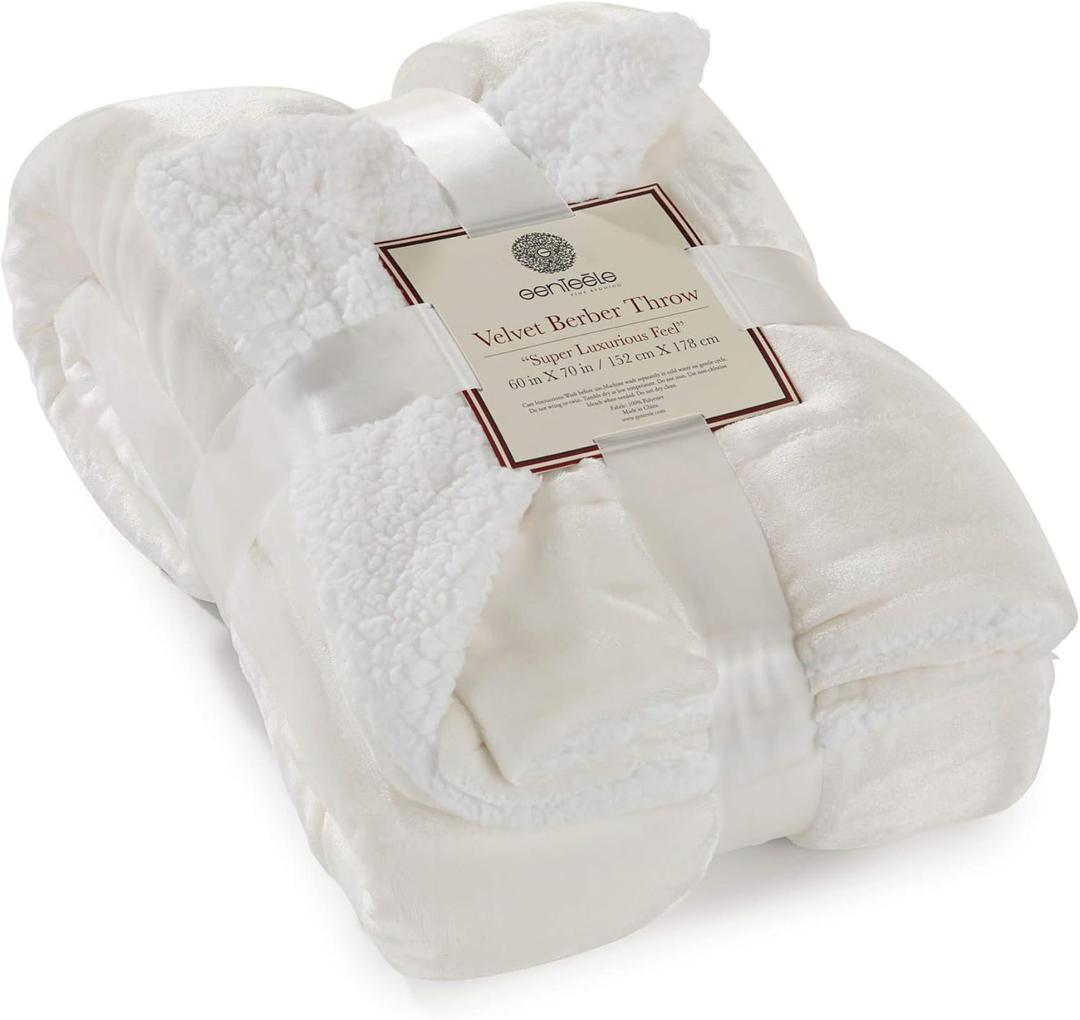 Genteele Sherpa Throw Blanket Super Soft Reversible Ultra Luxurious Plush Blanket, 60 x 70 inches, Ivory/White