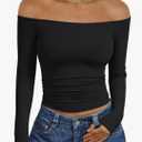 Womens Long Sleeve Off The Shoulder Tops Going Out Cute Basic Y2K Fall Fashion 2025 Outfits Clothes XS
