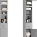 Haotian Bathroom Narrow Storage Cabinet Skinny Tall Unit with Adjustable Shelves Slender Anti-Tipping Floor Standing Cupboard, Gray BZR34-HG, W7.9 x D7.9 x H70.9