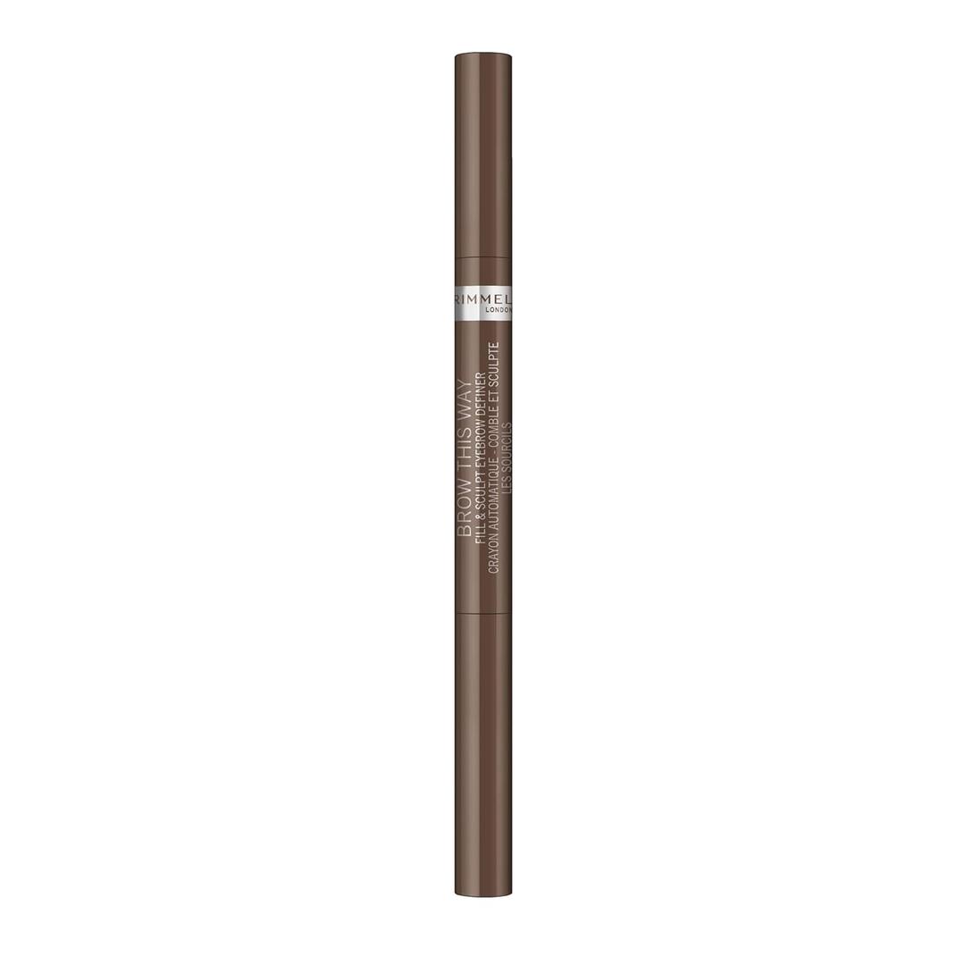 Rimmel Brow This Way Fill & Sculpt Eyebrow Definer, 002 Medium Brown, Double Ended Brow Pencil, Defines & Sculpts Brows, Lasts All Day, Vegan Formula, 0.01 oz