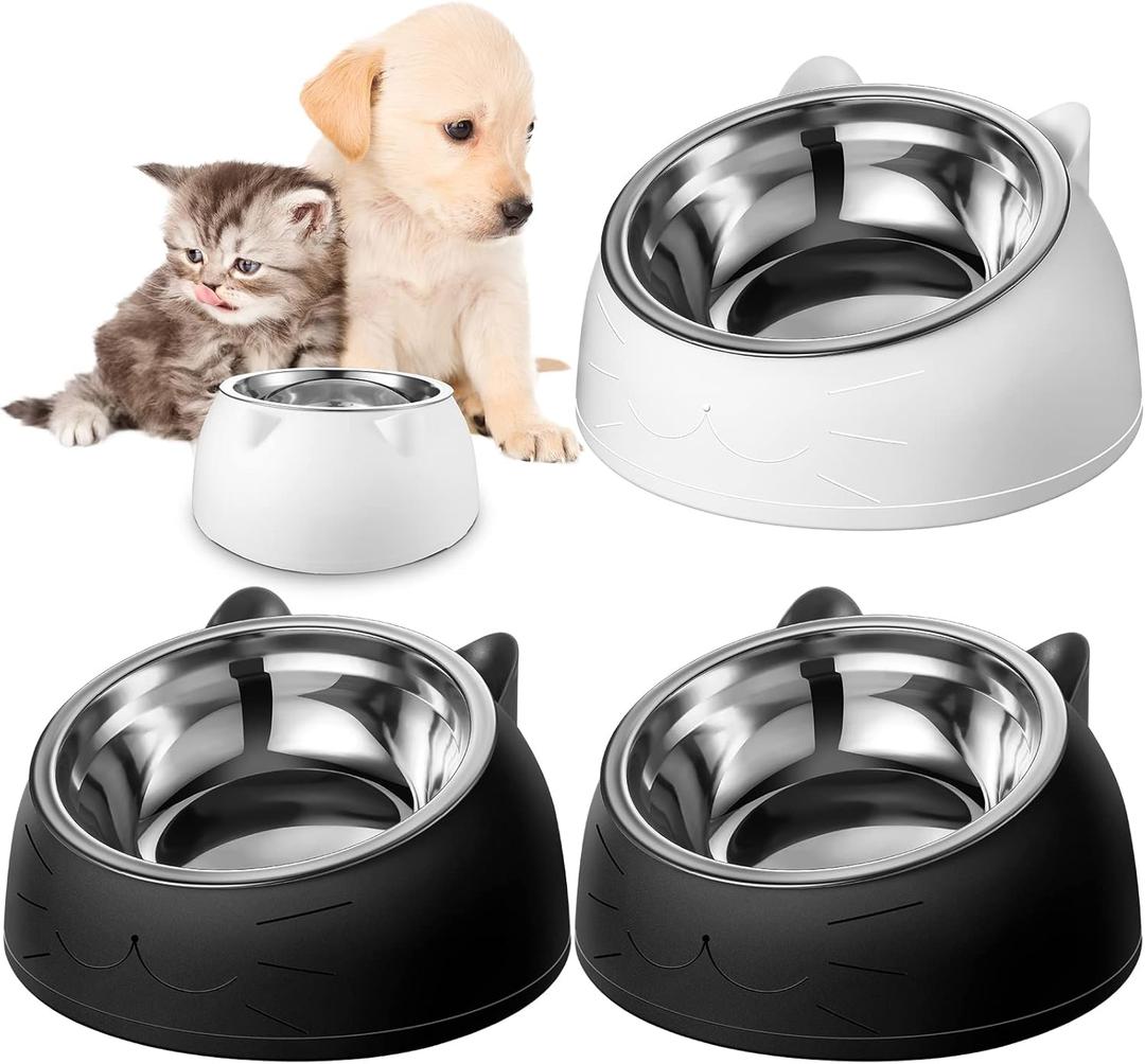 Irenare 4 Pcs Raised Cat Food Bowls Stainless Steel Tilted 15 Elevated Non Spill Kitten Puppy Food Bowl Slanted Dog Elevated Dish for Pets Dog Feeder Feeding(6.76oz)