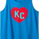 Kansas City Teal Blue/Red Heart KC Love Letters Kansas City Tank Top (Small)