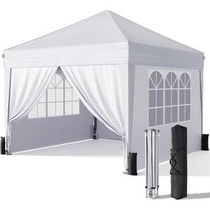 Driftalia 10x10 Pop Up Canopy with Sidewalls, Outdoor Instant Canopy Tent with Carry Bag for Commercial Events, Camping, Backyard Parties - White