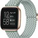 Maledan Elastic Bands Compatible with Fitbit Versa 2/SE/Lite for Women Men, Smartwatch Soft Braided Bracelet Replacement Band Accessory, Green (Fit for wrist size 5.43"-8.58"(138mm-218mm))