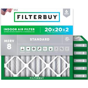 Filterbuy 20x20x2 Air Filter MERV 8 Dust & Allergy Defense (6-Pack)